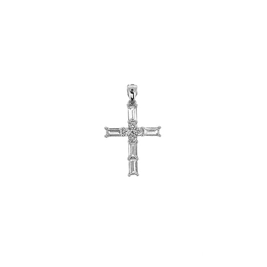 Sterling Silver Rectangular Cubic Zirconia Cross Pendant