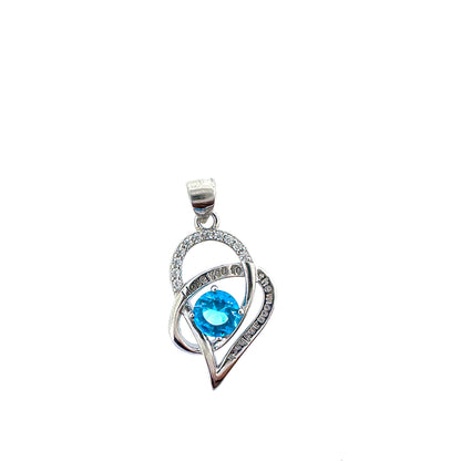 Sterling Silver Blue "I Love You To The Moon & Back" Heart Pendant