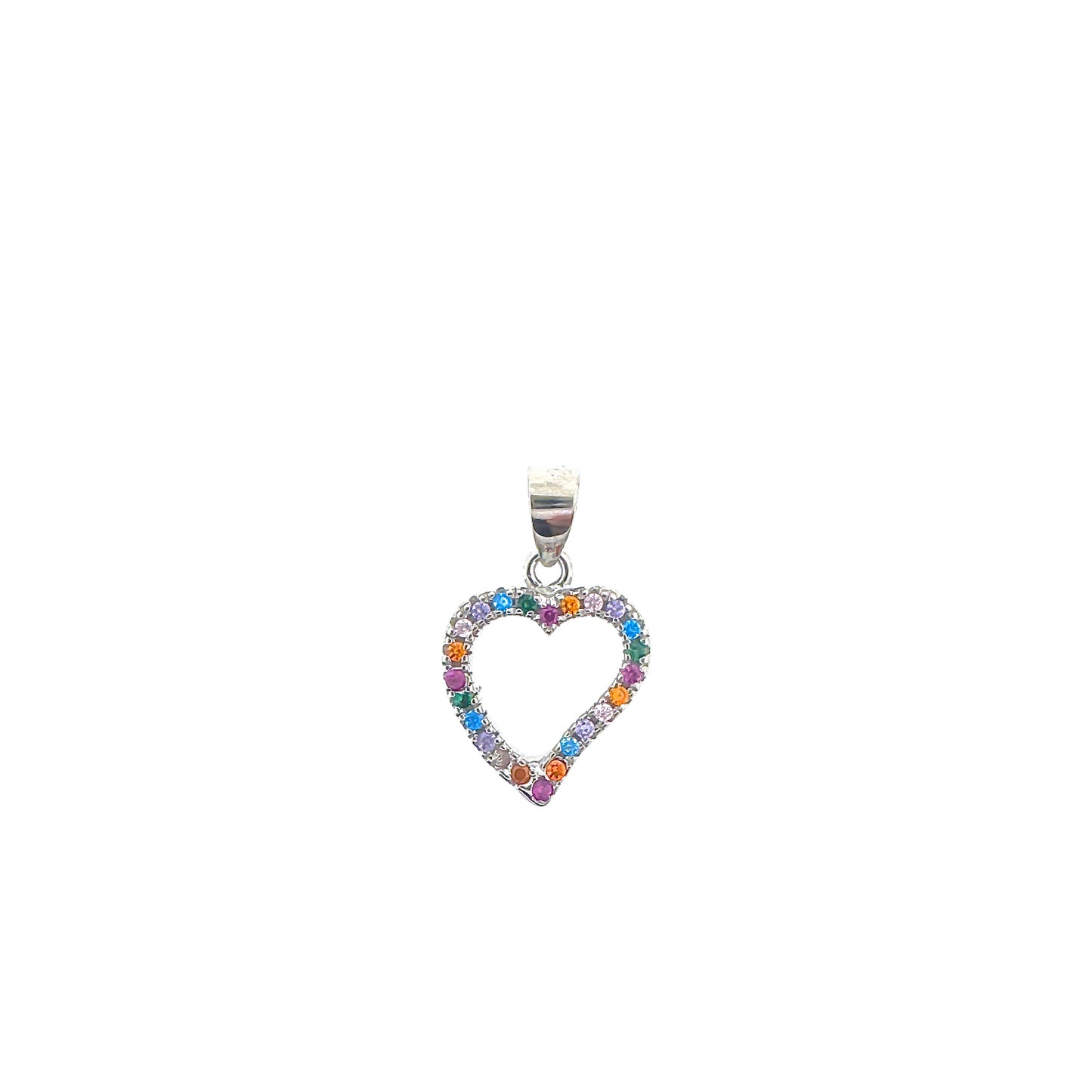 Sterling Silver Colourful Pavé Heart Pendant