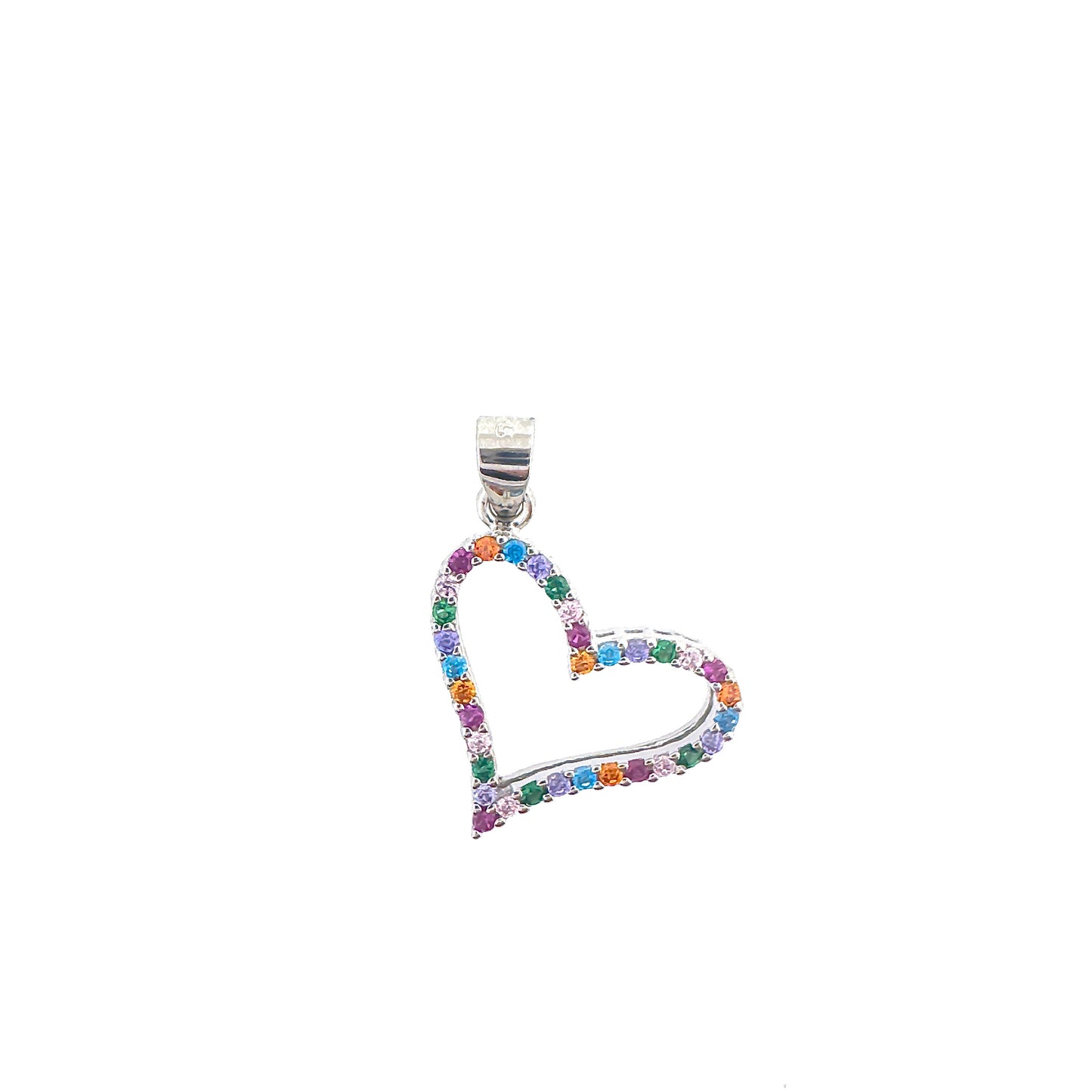 Slanted Sterling Silver Colourful Pavé Heart Pendant