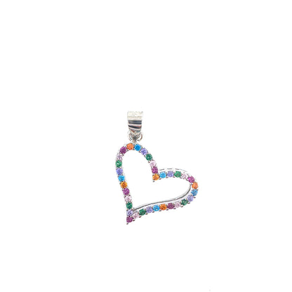 Slanted Sterling Silver Colourful Pavé Heart Necklace Set