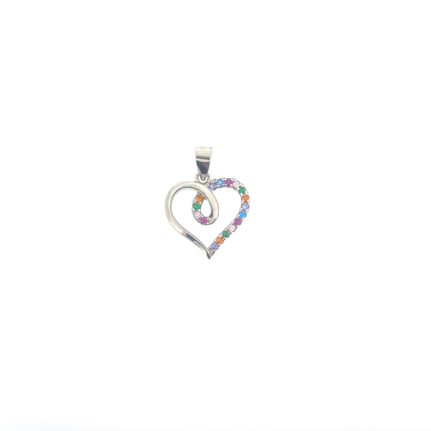 Sterling Silver Colourful Pavé Heart Pendant