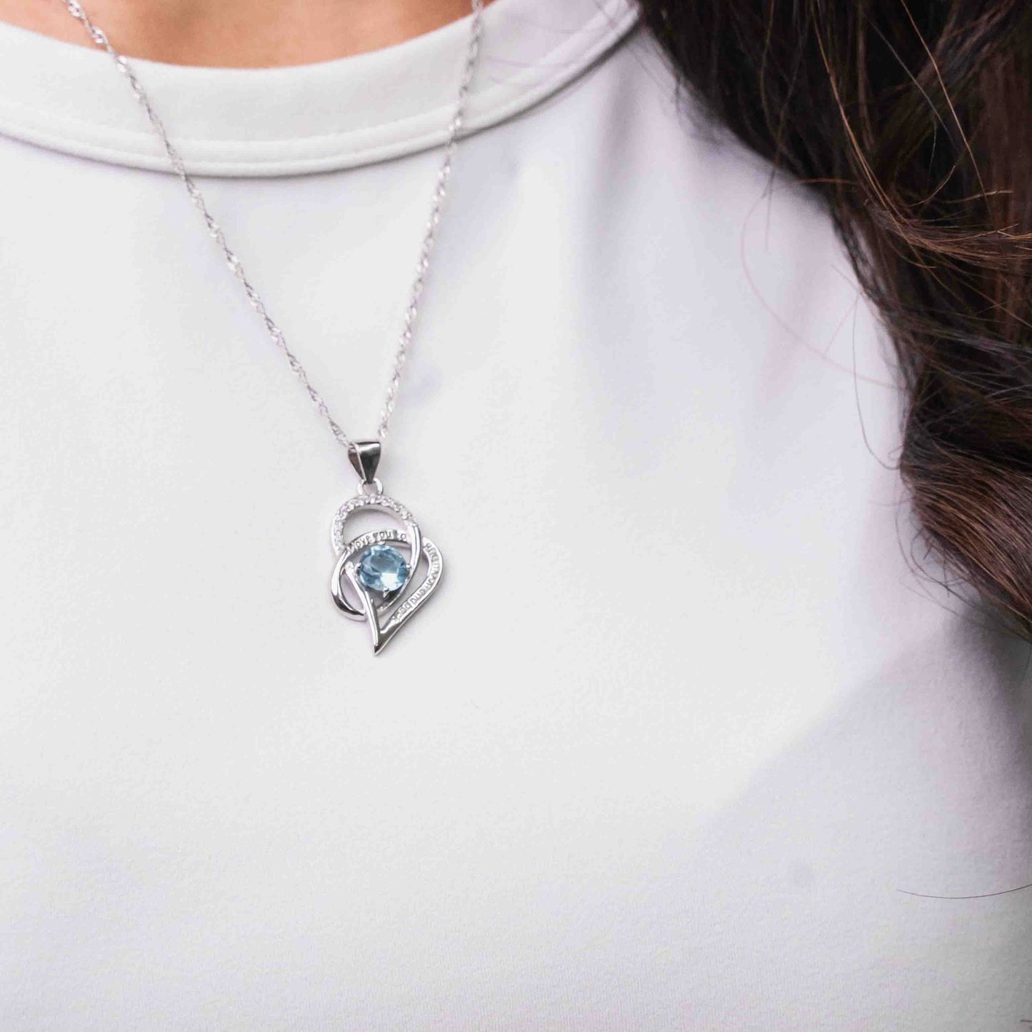 Sterling Silver Blue "I Love You To The Moon & Back" Heart Pendant