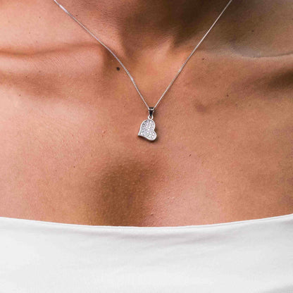 Slanted Sterling Silver Pavé Heart Pendant