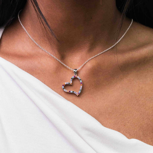 Slanted Sterling Silver Pavé Outlined Heart Set