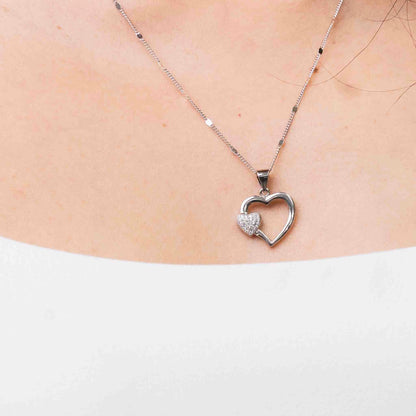 Sterling Silver Outlined Heart With Mini Pavé Heart Necklace Set