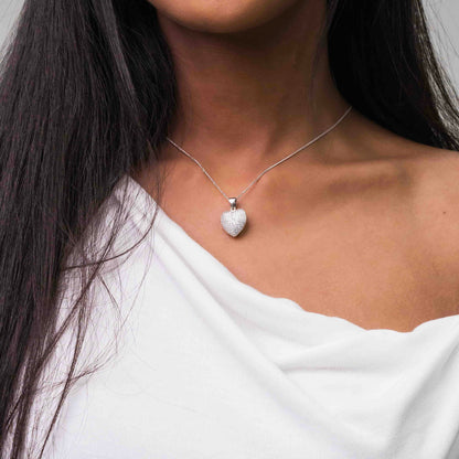 3D Sterling Silver Pavé Heart Pendant