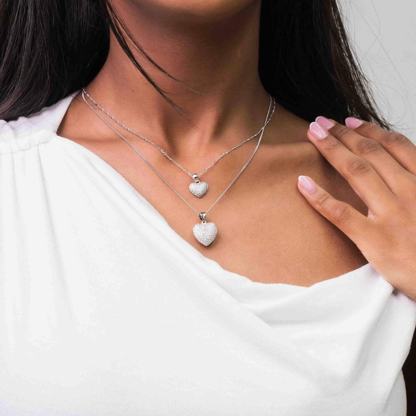 3D Sterling Silver Pavé Heart Pendant