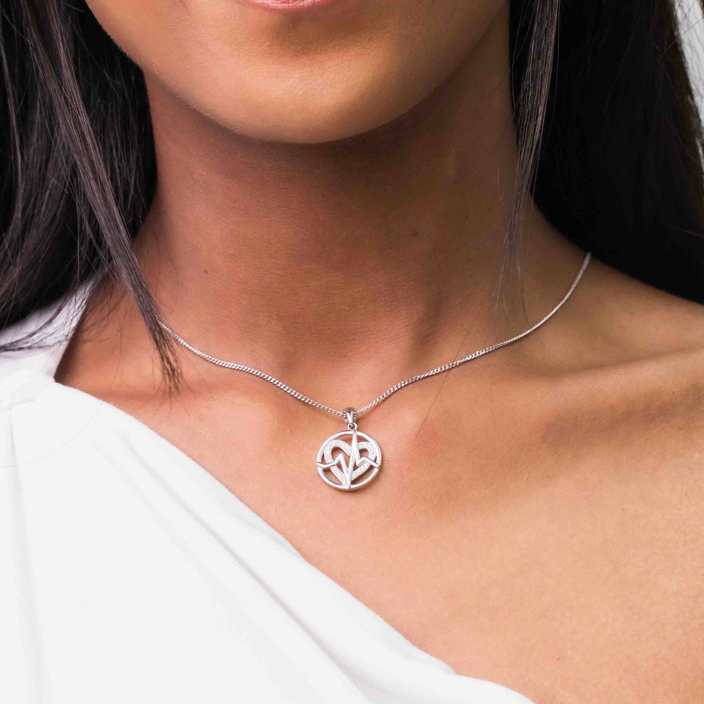 Circular Sterling Silver Heartbeat Pendant
