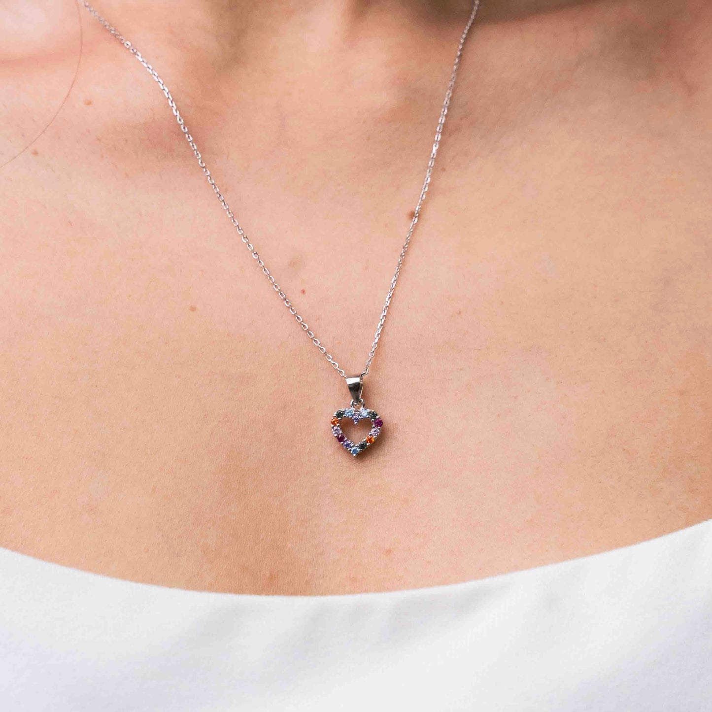 Mini Sterling Silver Colourful Pavé Heart Pendant