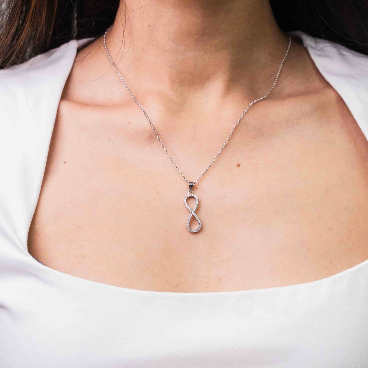 Medium Sterling Silver Vertical Pavé Infinity Pendant