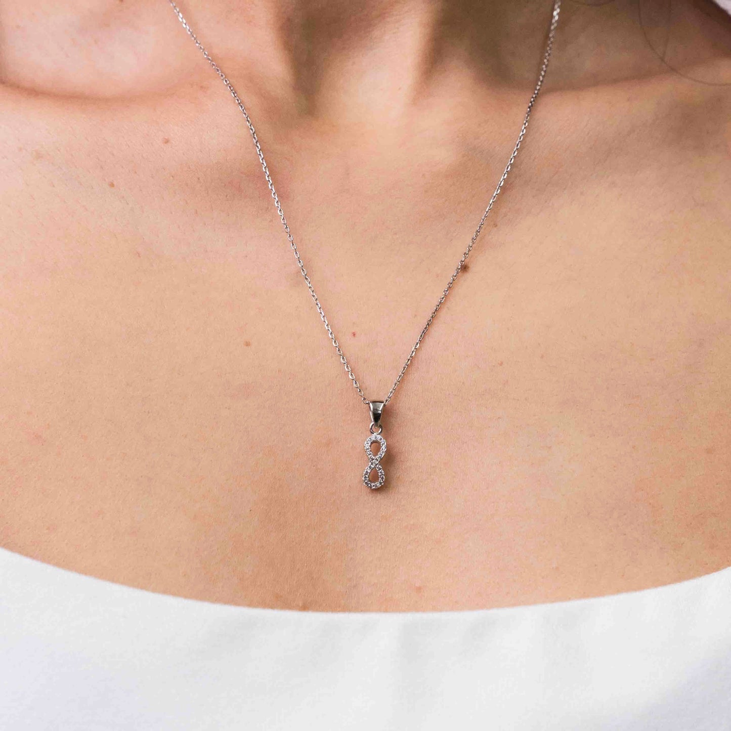 Sterling Silver Vertical Pavé Infinity Necklace Set