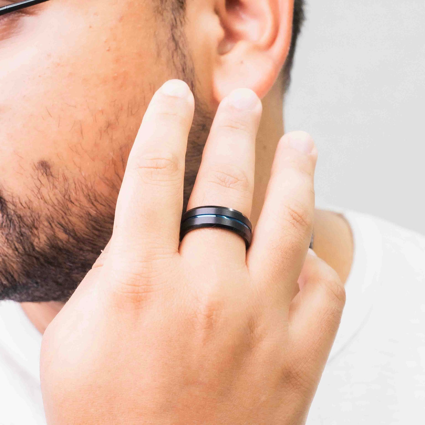 Beveled Edge Black & Royal Blue Tungsten Ring