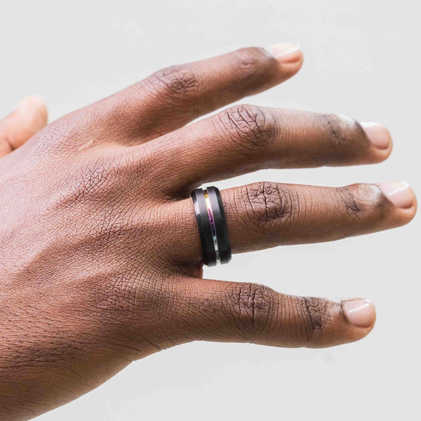 Beveled Edge Black & Multicolour Tungsten Ring