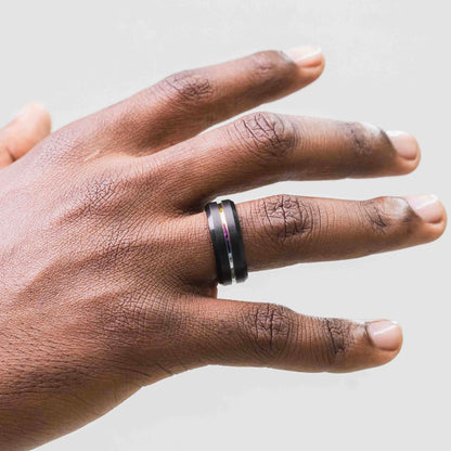 Beveled Edge Black & Multicolour Tungsten Ring