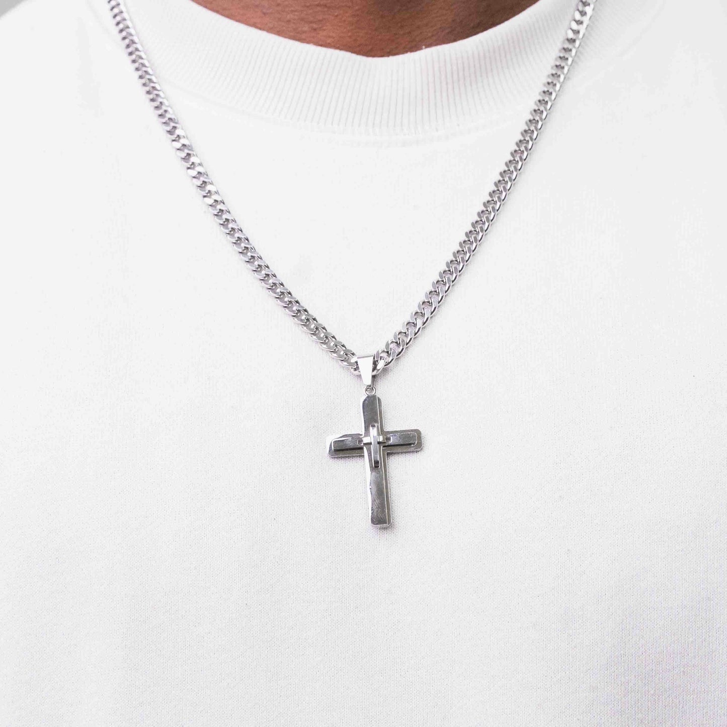 Stainless Steel Layered Cross Pendant
