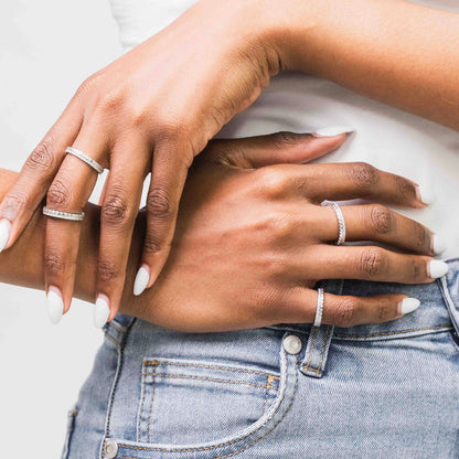 Multi Row Pavé Sterling Silver Ring Band
