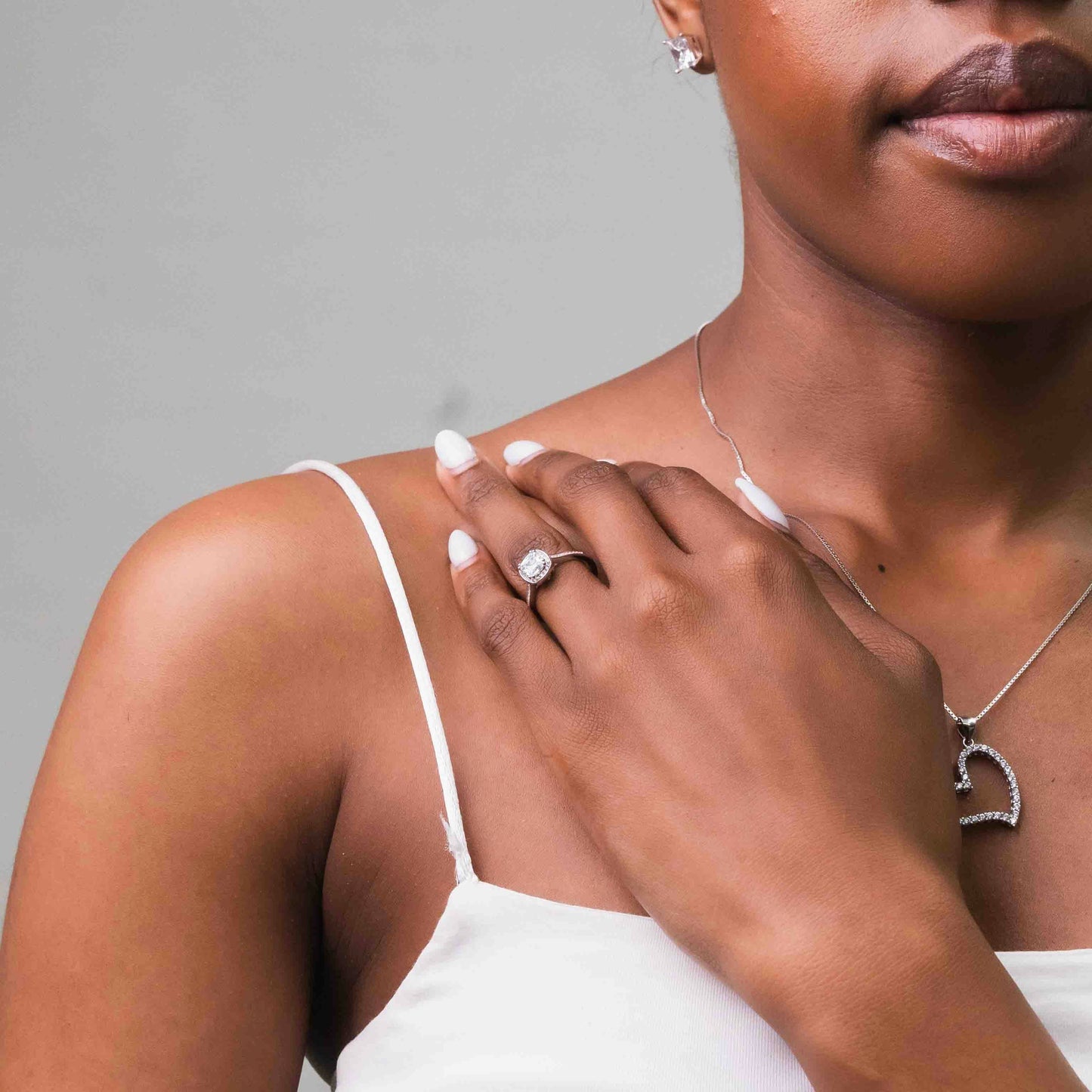 Square Halo Sterling Silver Ring