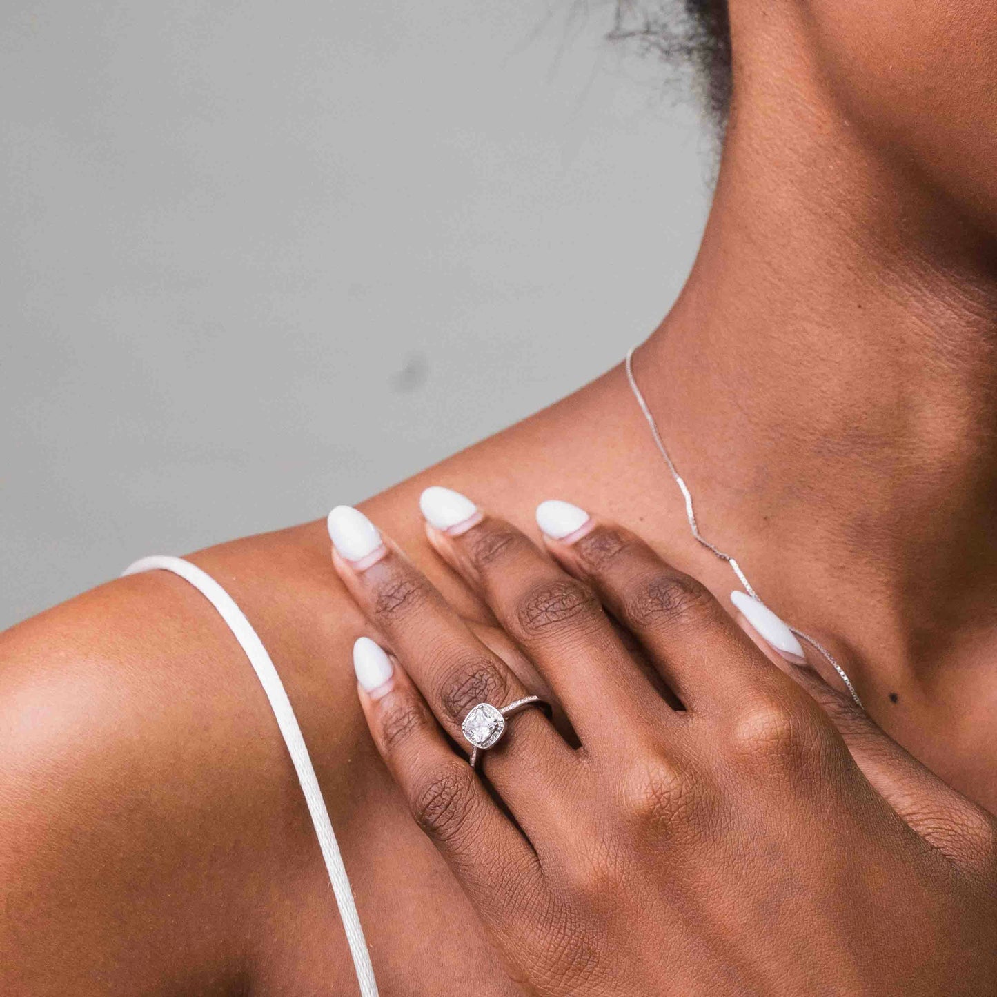Square Halo Sterling Silver Ring