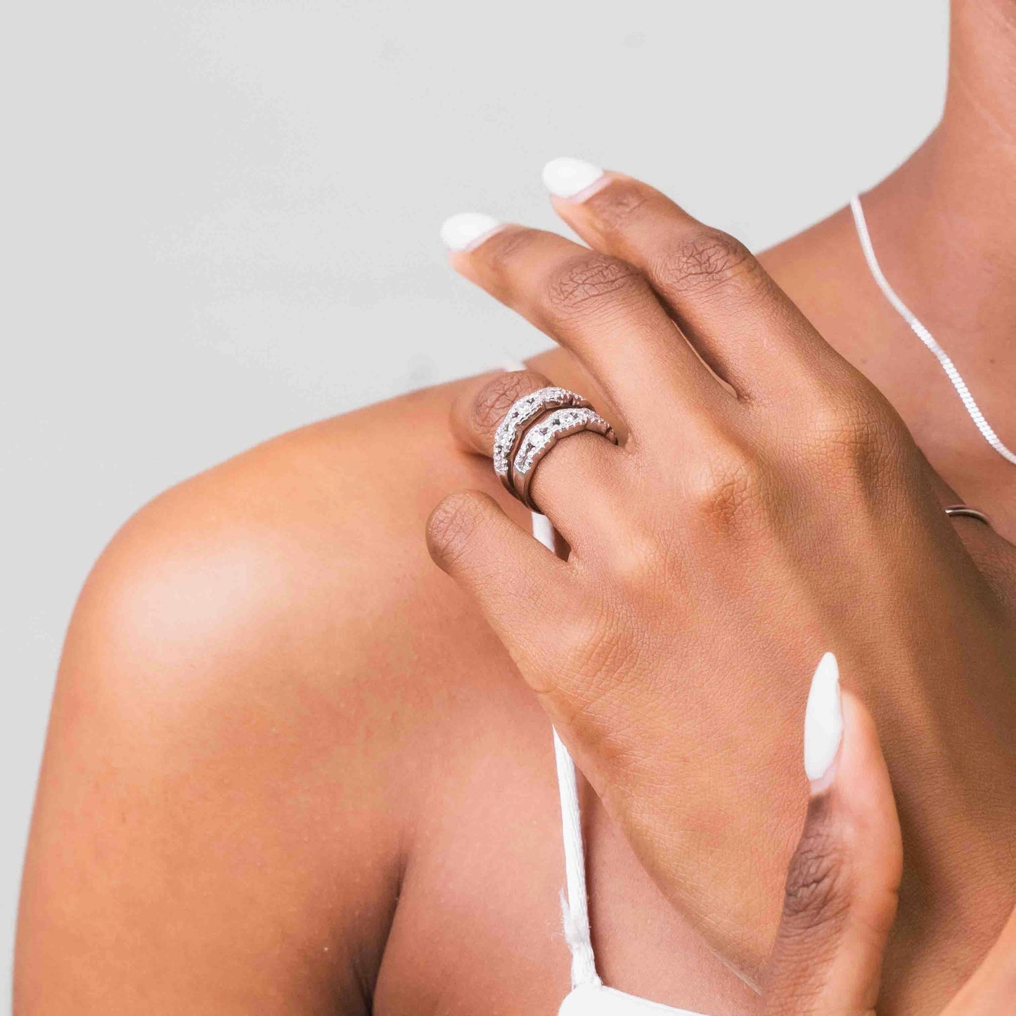 Oval-Spaced Cluster Sterling Silver Ring