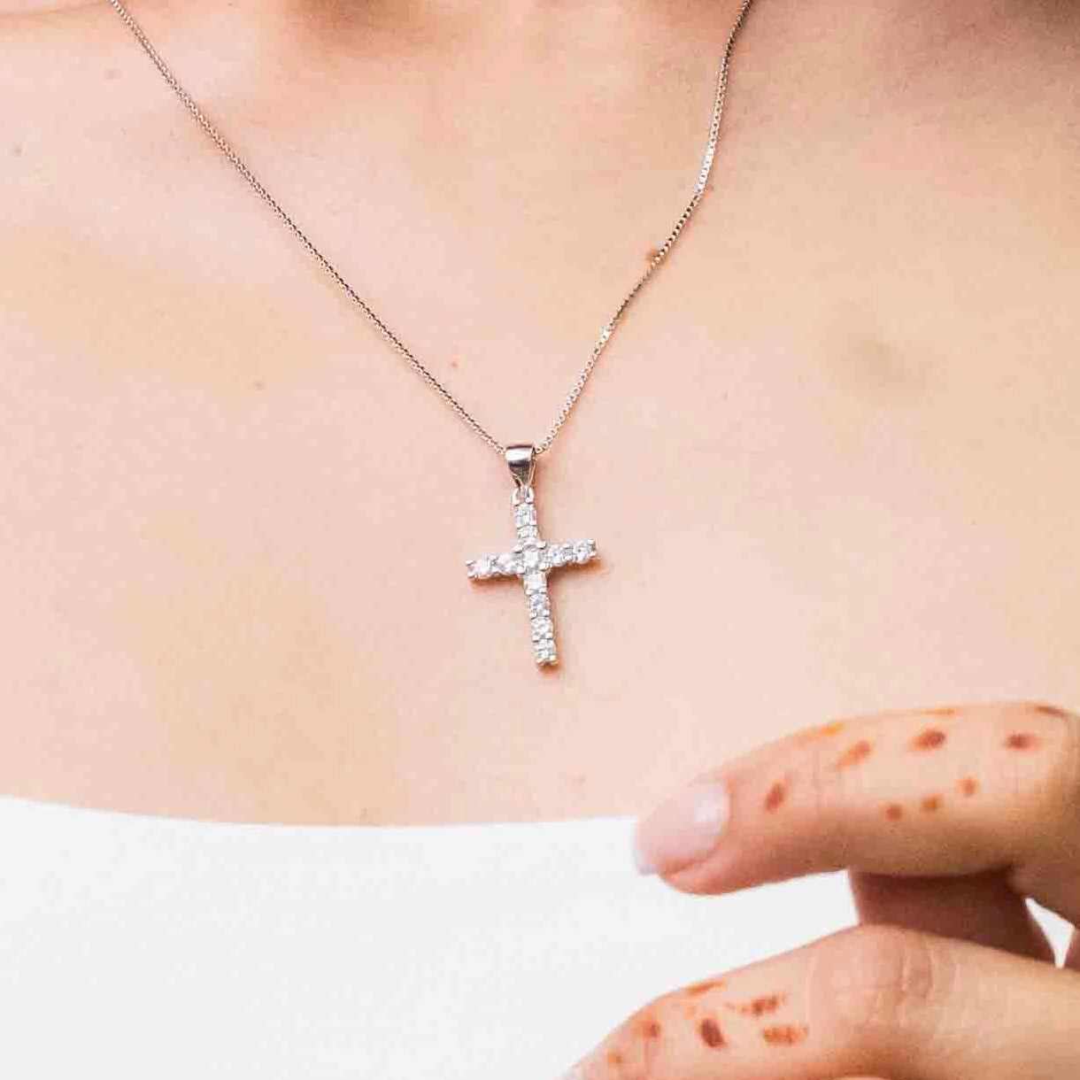 Sterling Silver Cubic Zirconia Cross Necklace Set