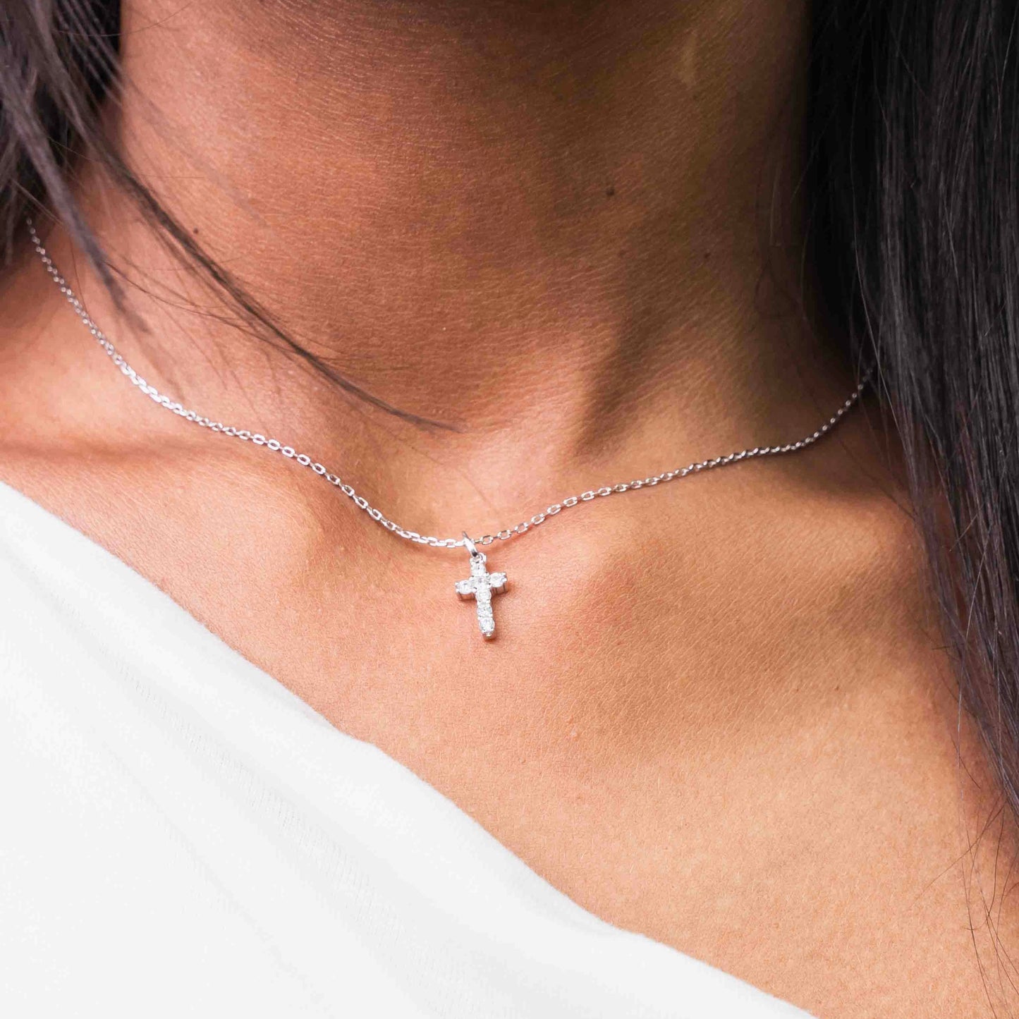 Mini Silver Cubic Zirconia Cross Pendant