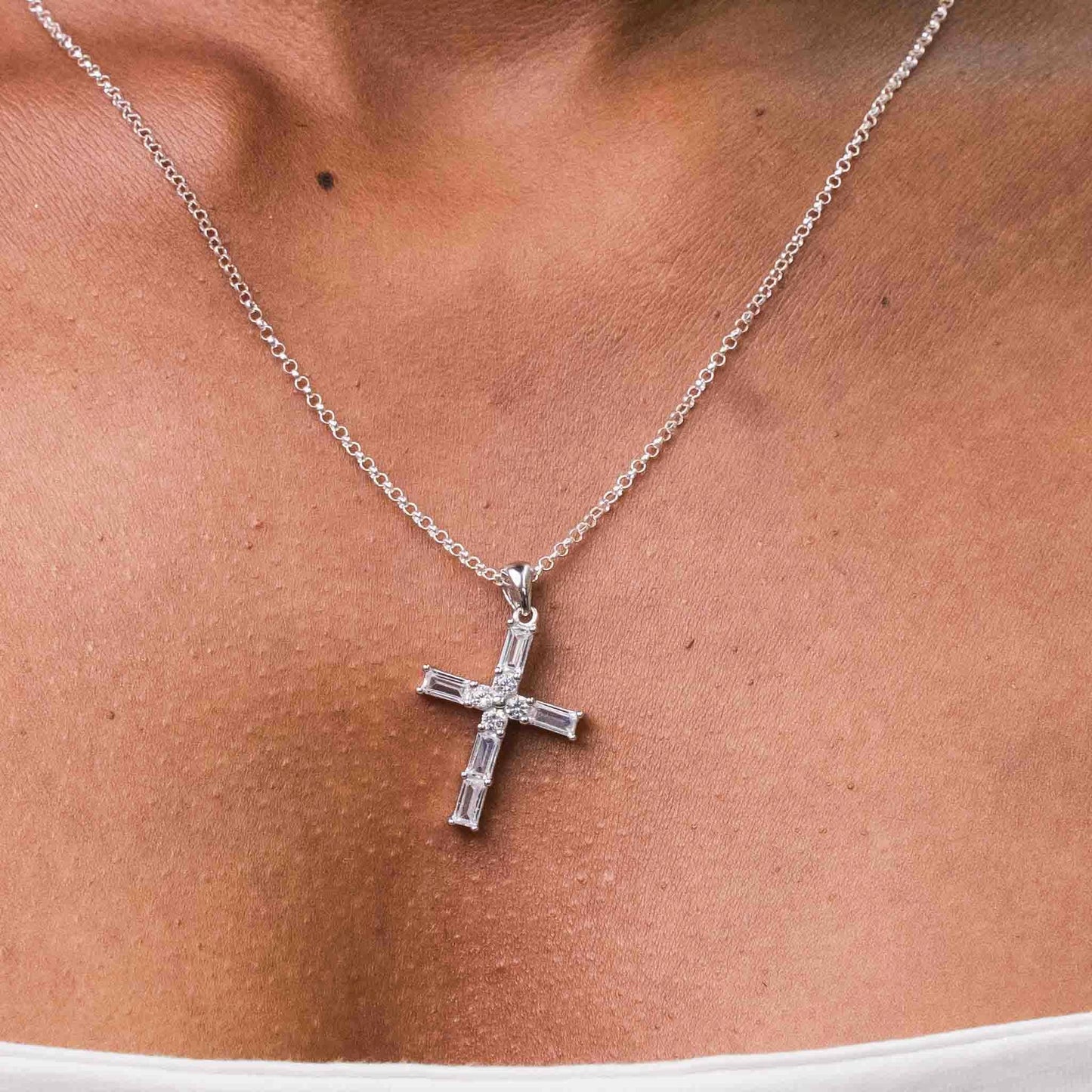 Sterling Silver Rectangular Cubic Zirconia Cross Pendant