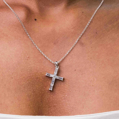 Sterling Silver Rectangular Cubic Zirconia Cross Pendant
