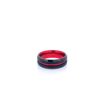Beveled Edge Black & Red Tungsten Ring