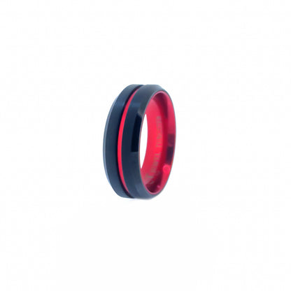 Beveled Edge Black & Red Tungsten Ring