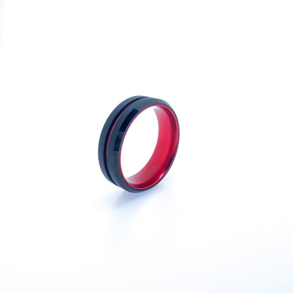 Beveled Edge Black & Red Tungsten Ring