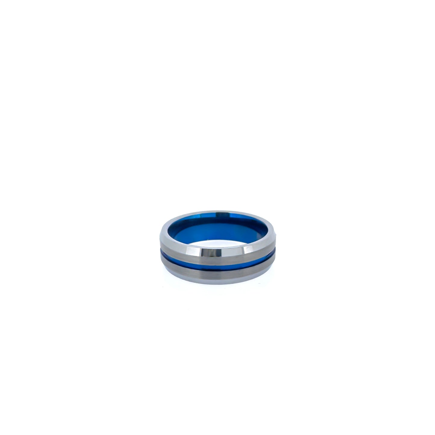 Beveled Edge Silver & Royal Blue Tungsten Ring