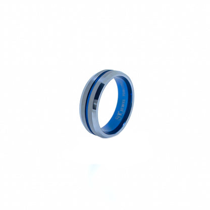 Beveled Edge Silver & Royal Blue Tungsten Ring
