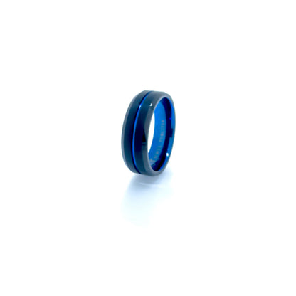Beveled Edge Black & Royal Blue Tungsten Ring