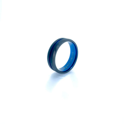 Beveled Edge Black & Royal Blue Tungsten Ring