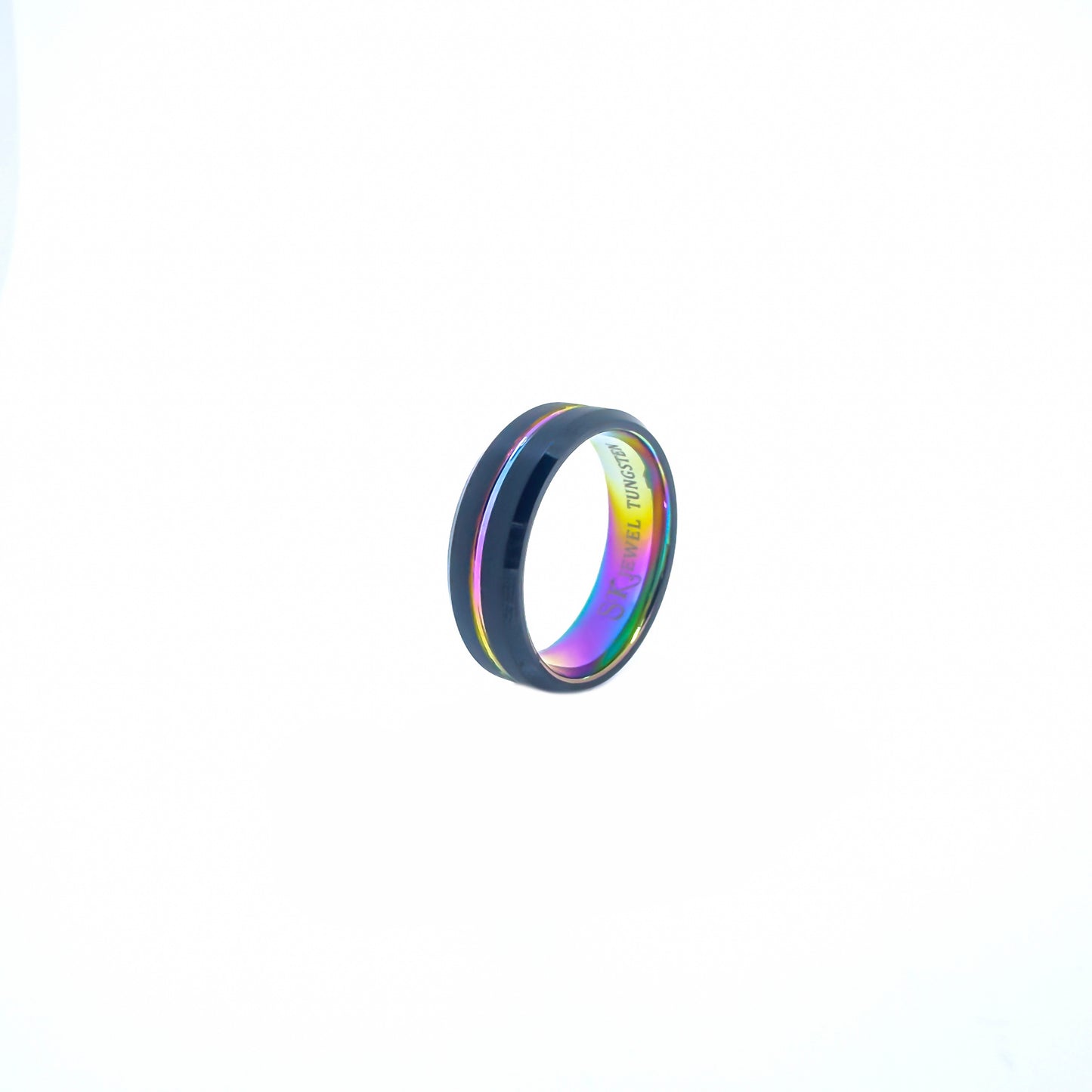 Beveled Edge Black & Multicolour Tungsten Ring