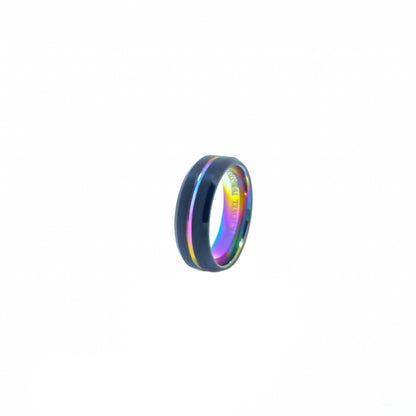 Beveled Edge Black & Multicolour Tungsten Ring