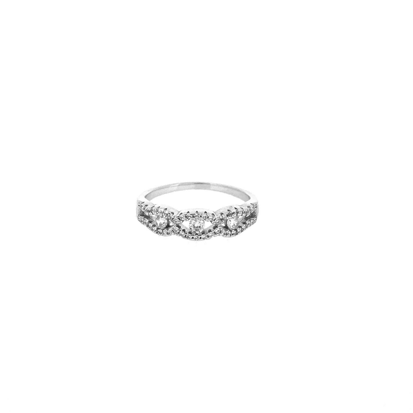 Oval-Spaced Cluster Sterling Silver Ring