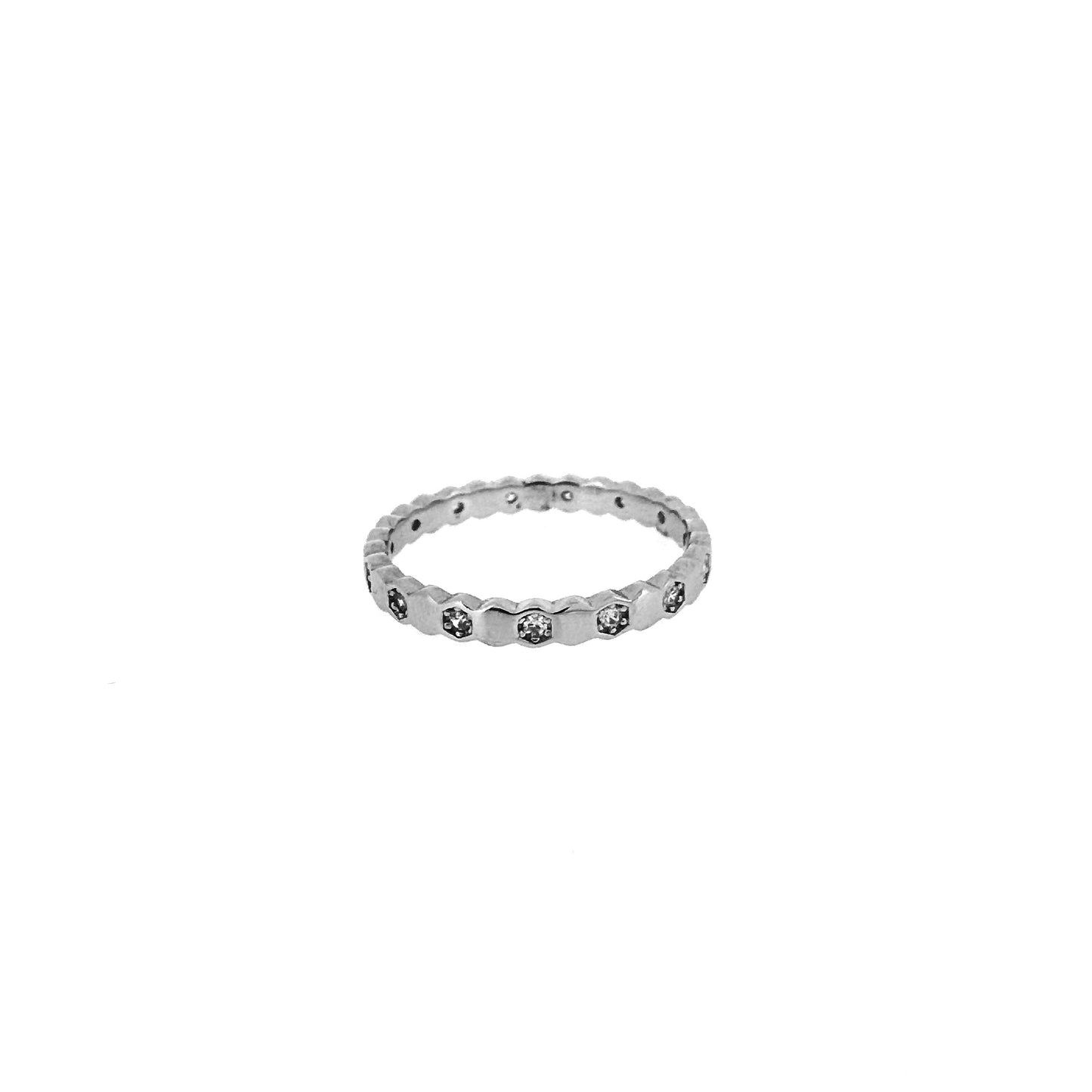 Spaced-Hexagonal Pavé Sterling Silver Ring