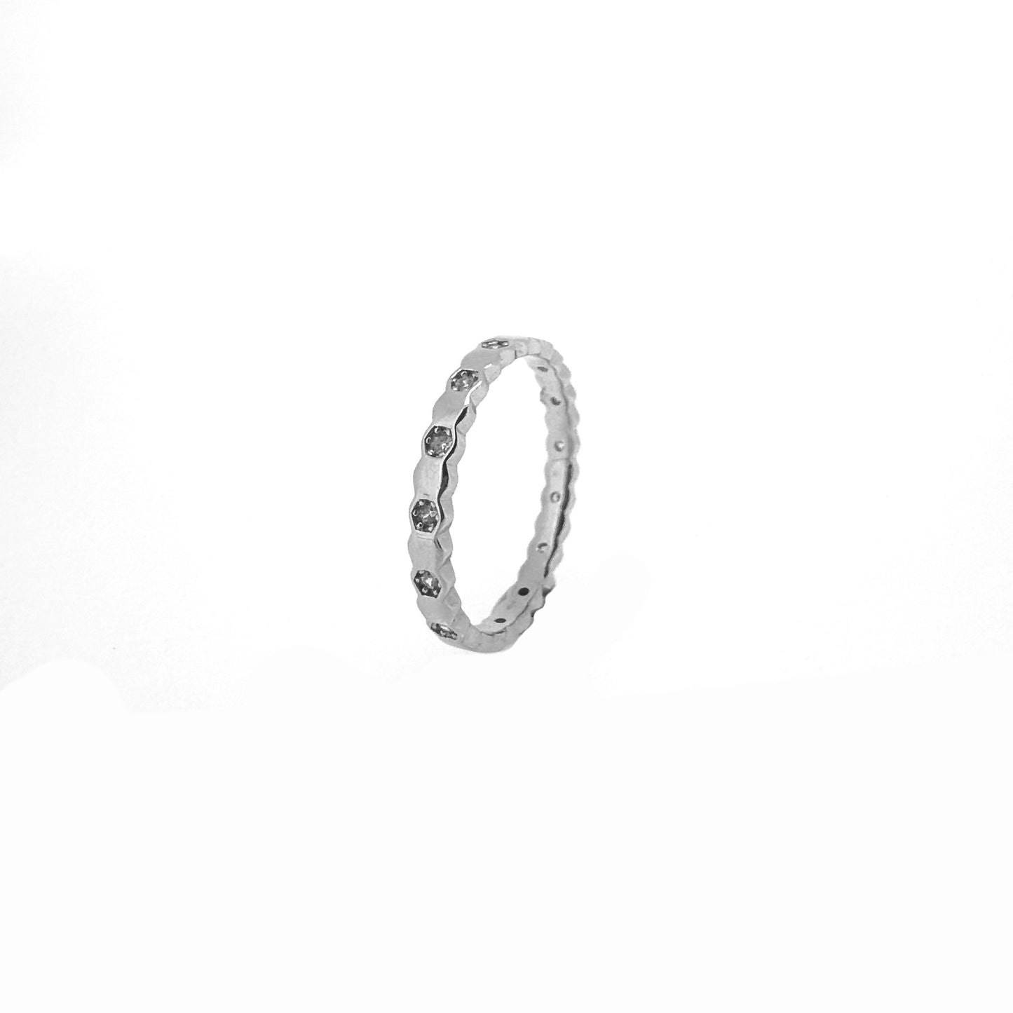 Spaced-Hexagonal Pavé Sterling Silver Ring