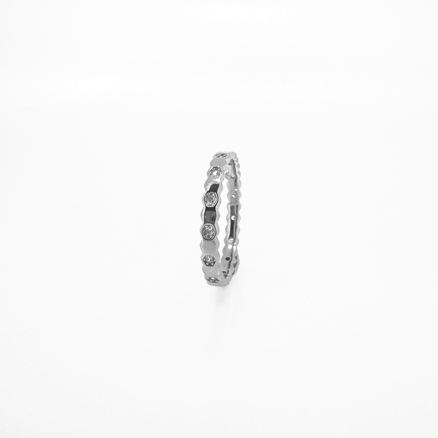 Spaced-Hexagonal Pavé Sterling Silver Ring