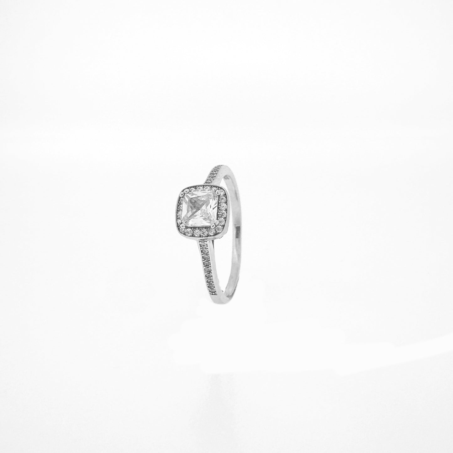 Square Halo Sterling Silver Ring