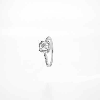 Square Halo Sterling Silver Ring