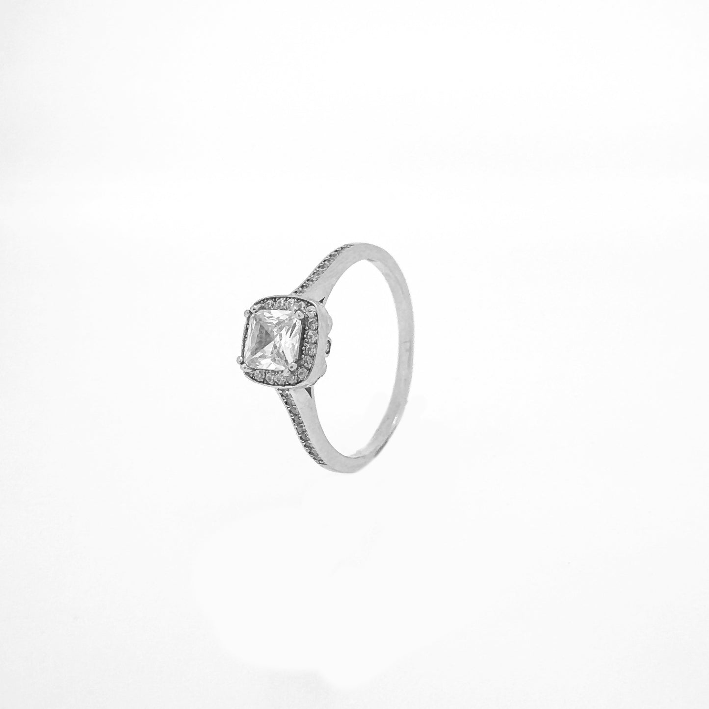 Square Halo Sterling Silver Ring