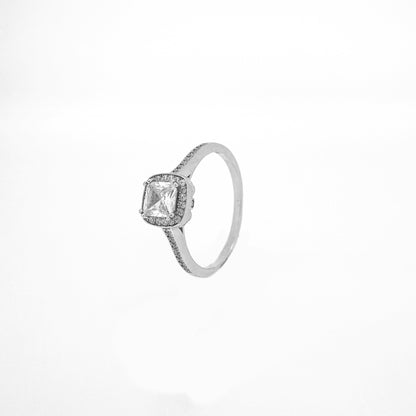 Square Halo Sterling Silver Ring