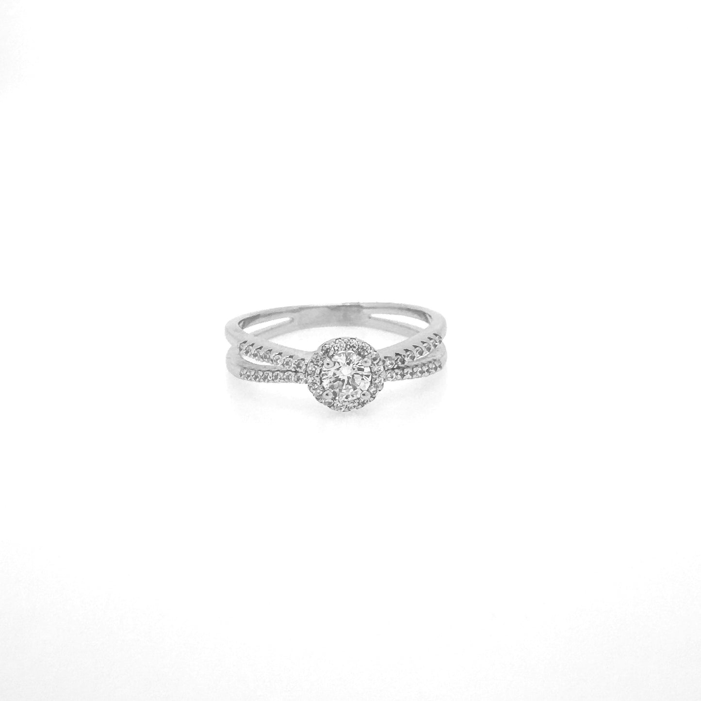 Circular Halo Split Sterling Silver Ring