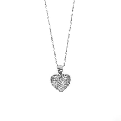 Flat Sterling Silver Pavé Heart Necklace Set