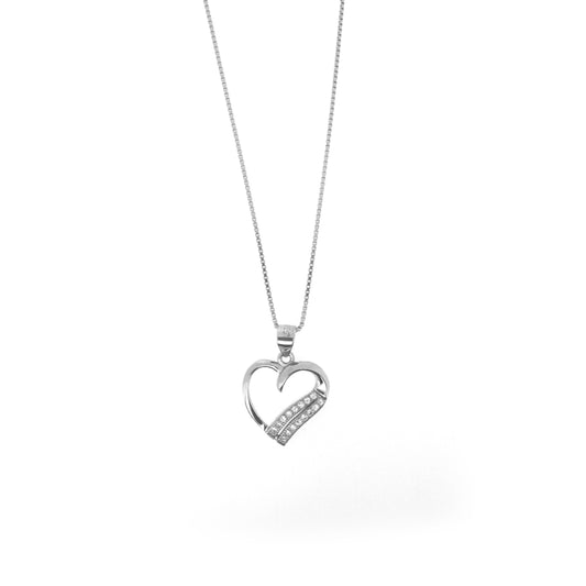Sterling Silver Semi Pavé Outlined Heart Necklace Set