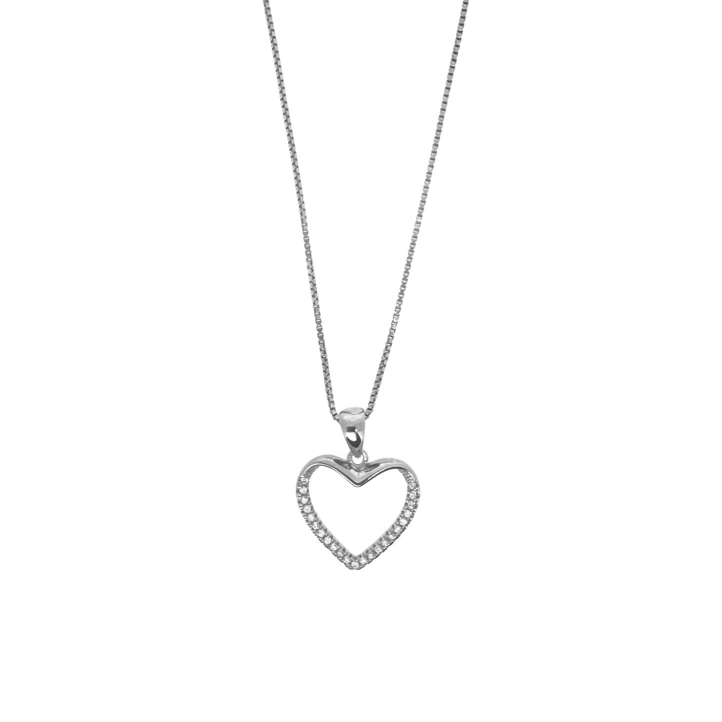 Sterling Silver Semi Pavé Outlined Heart Necklace Set