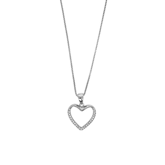 Sterling Silver Semi Pavé Outlined Heart Necklace Set